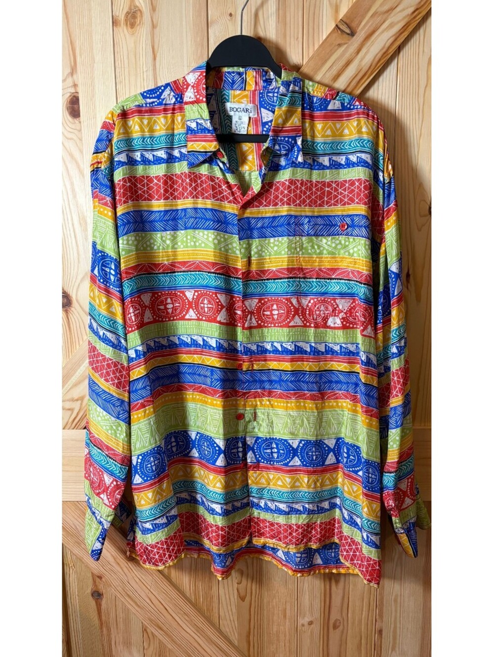 BOGARI XL Multicolor Silk Button-Up Shirt